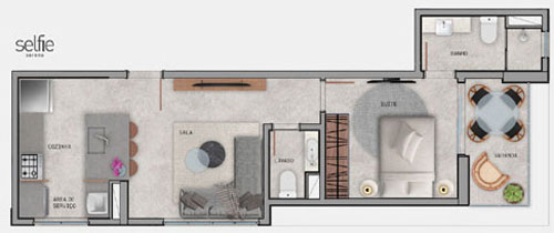 apartamento na planta de 1 quarto
