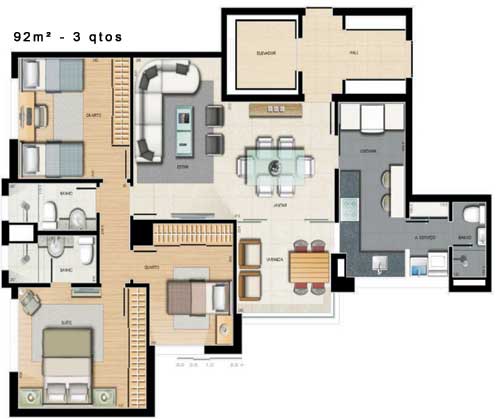 apartamento 3 quartos a venda no vila da serra metropole